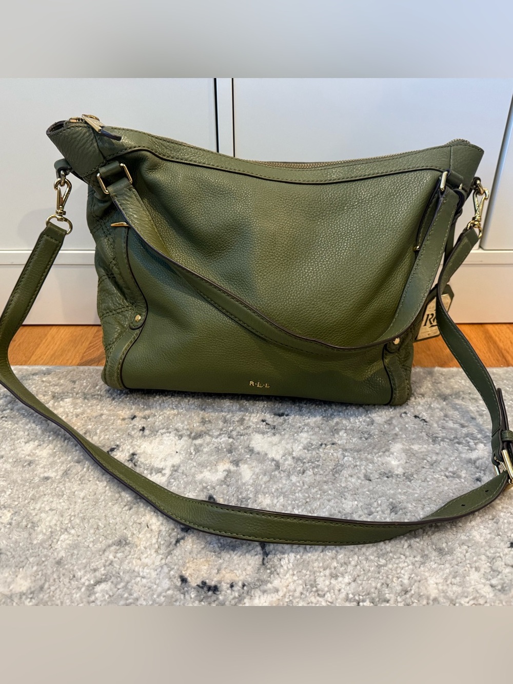 Lauren Ralph Lauren Olive Green Pebbled Leather Crossbody Shoulder Bag